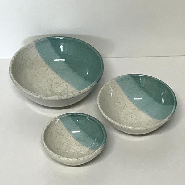 Nesting Bowls - Green & White Stripped